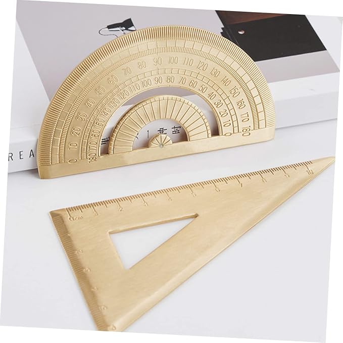 TEHAUX Brass Protractor and Triangle Ruler Set Geometry Measurement Tools for School and Drafting Scale for Accurate Drawings Lightweight and Portable