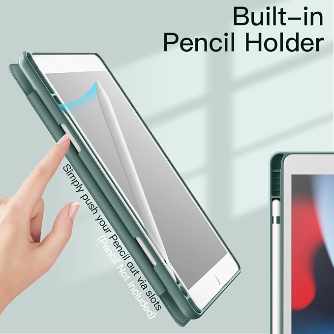 JETech Case Cover for iPad 9th/8th/7th Gen 10.2 Beige | Clear Transparent Back Pencil Holder Slim Shockproof Protection Tri-Fold Stand Auto Wake/Sleep