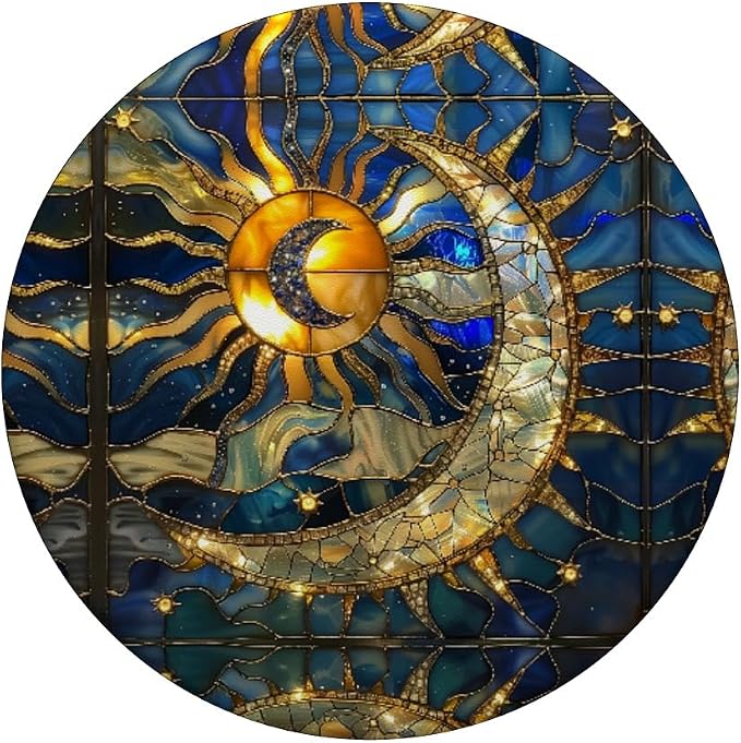 Celestial Sun Moon Star Stained Glass Effect Art Stain Glass PopSockets Adhesive PopGrip