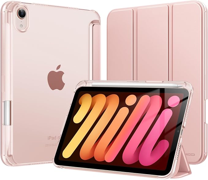 MoKo for iPad mini A17 Pro Case 8.3 Inch 2024 iPad mini 7th/6th Case 2021 | For iPad Mini Case with Pencil Holder Light Trifold Smart Protective Cover with Hard PC Translucent Back Shell Agave Gree
