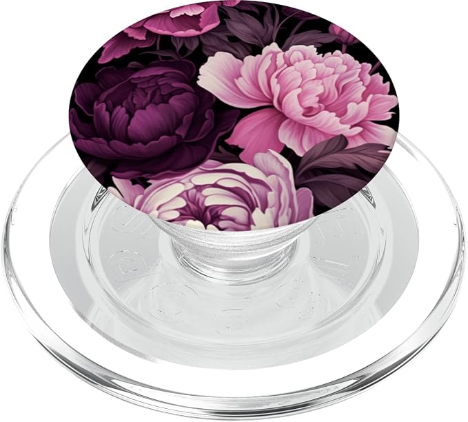 Magenta and Blush Pink Peony Flower Pattern Dark Floral PopSockets Adhesive PopGrip