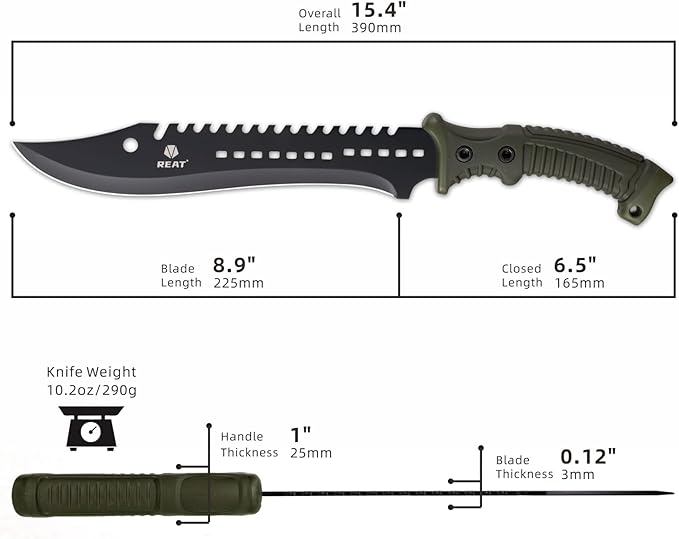 REAT Machete Knife with Shaeth,15" Lightweight Garden Tools Knife,Ergonomic No-Slip Handle, Machetes for Bushcraft, Outdoor Hunting, Garden Cutting Trees and Yard Work