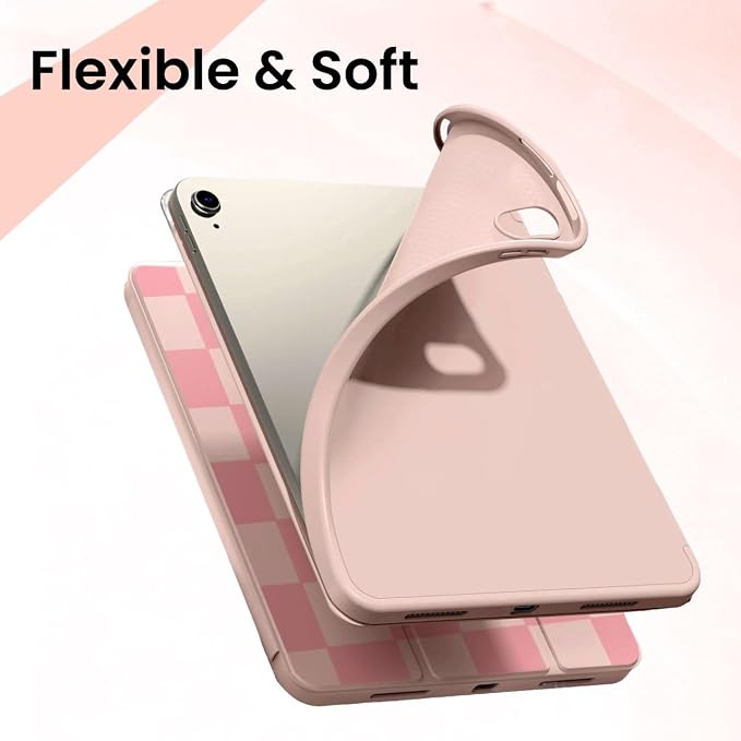 for iPad A16 11 Inch 2025 /for iPad 10th Generation 10.9 Inch 2022 Cute iPad Black Case with Pencil Holder-[Auto Wake/Sleep] Trifold Stand Soft TPU Protective Cover Pink Bows