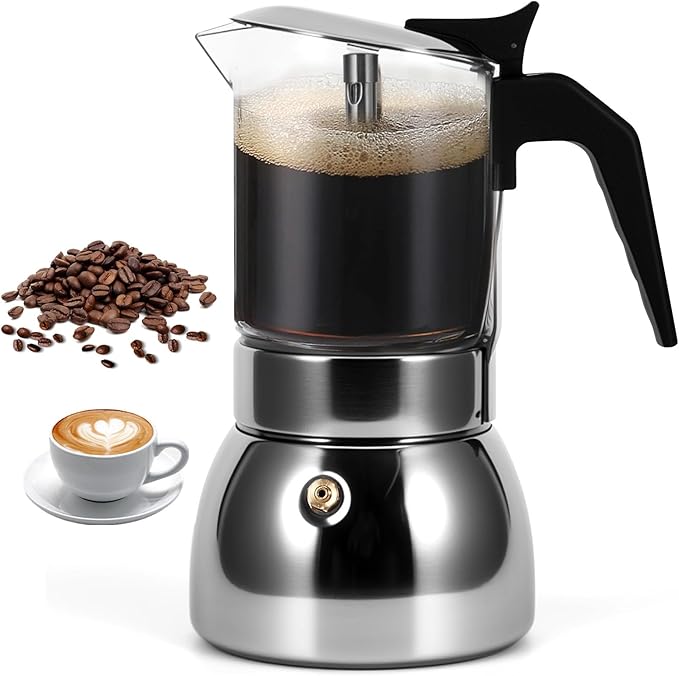 Houkiper Stovetop Espresso Maker, 4Cup 200ML Stovetop Italian Coffee Maker