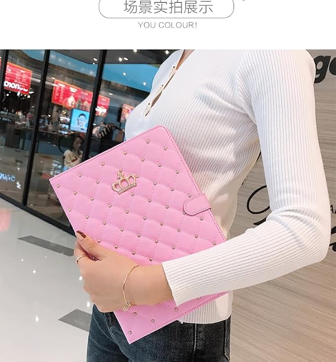 Cute Crown Case for iPad 10th Generation 10.9 Inch 2022 Flip Bling Diamond PU Leather [Smart Auto Sleep/Wake Pencil Holder Stand] Shockproof for Apple iPad 10th Gen 2022 Release (Pink)