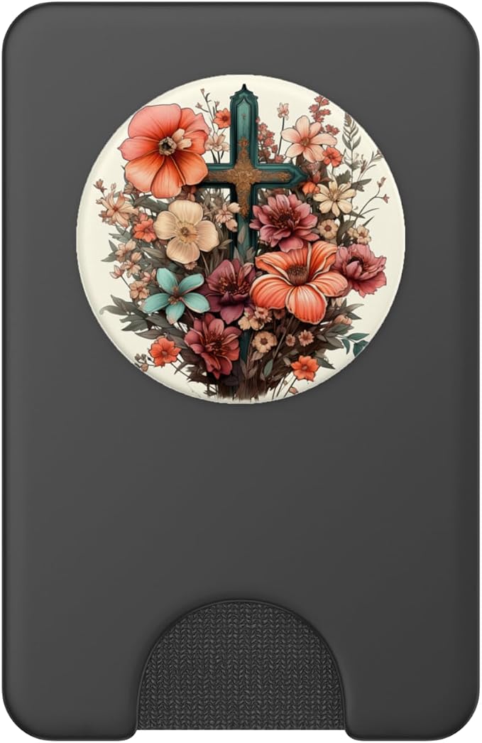 Christian Jesus Faith Cross Flowers Graphic PopSockets Adhesive PopGrip