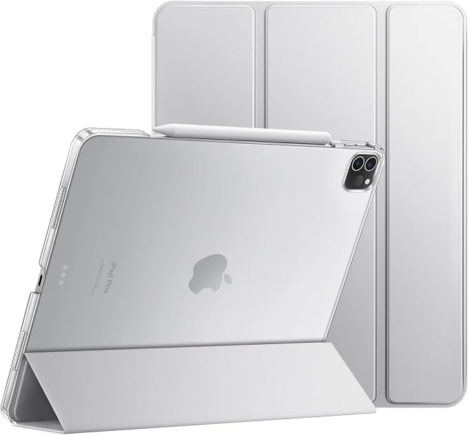 JETech Case Cover for iPad Pro 12.9 6th/5th Gen (2022/2021) Black | Slim Translucent Back Design Tri-Fold Stand Auto Wake/Sleep Lightweight Shockproof Protection