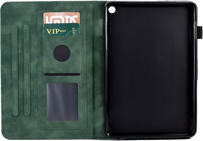 Case for Amazon Fire HD 8 &amp 8 Plus (12th/10th Generation 2024/2022/2020 Release) Pen Holder Premium PU Leather Stand Cover with Smart Auto Wake/Sleep Green Tress