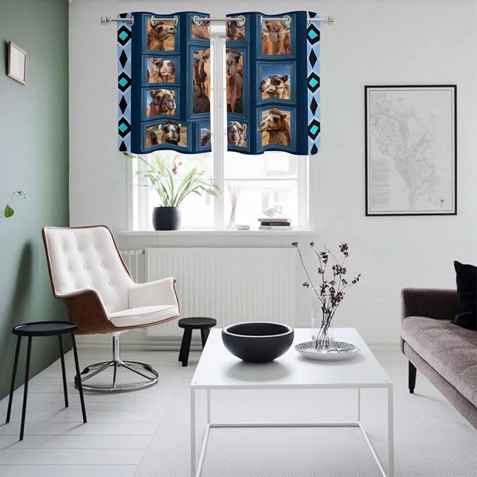 2 Panel Kitchen Cafe Curtains, Desert Camels Sunlight Filtering Nature Air