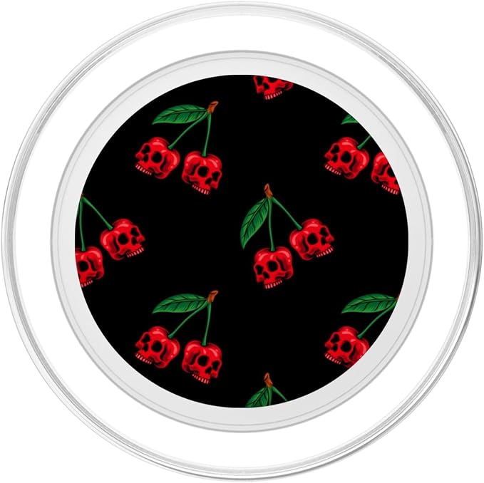 Cute Cherry Skull Pattern Scary Red Skulls Black Background PopSockets Adhesive PopGrip