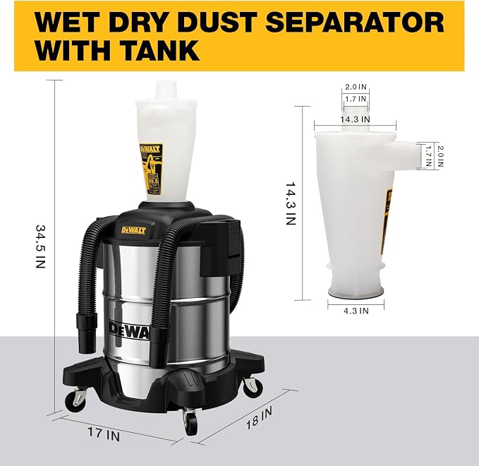 Dewalt Dust Separator with 10 Gal Stainless Steel Tank, 99.5% Efficiency