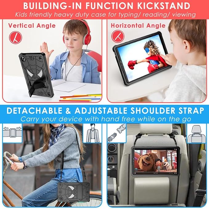 DETUOSI Case for Samsung Galaxy Tab A9 8.7 2023 Tablet (SM-X110/X115/X117) with Shoulder Strap3-Layers Hybrid Heavy Duty Full-Body Shockproof4-Angles Viewing Protective Cover