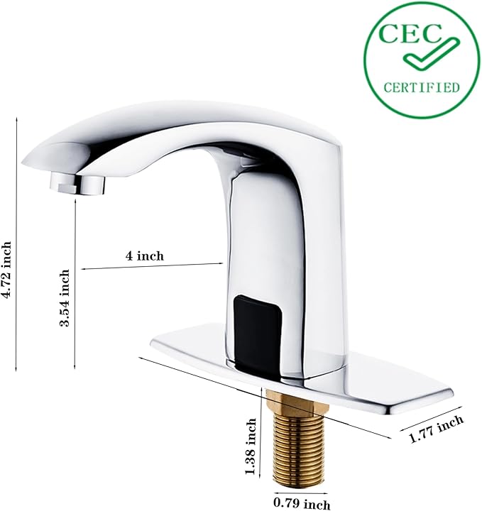 HALO H59 Brass Chrome Touchless Bathroom Faucet 4 AA Batteries Powered, Easy DIY Installation for Novices Automatic Vessel Sink Faucet with Control Box for Market/Home/Restaurant/School