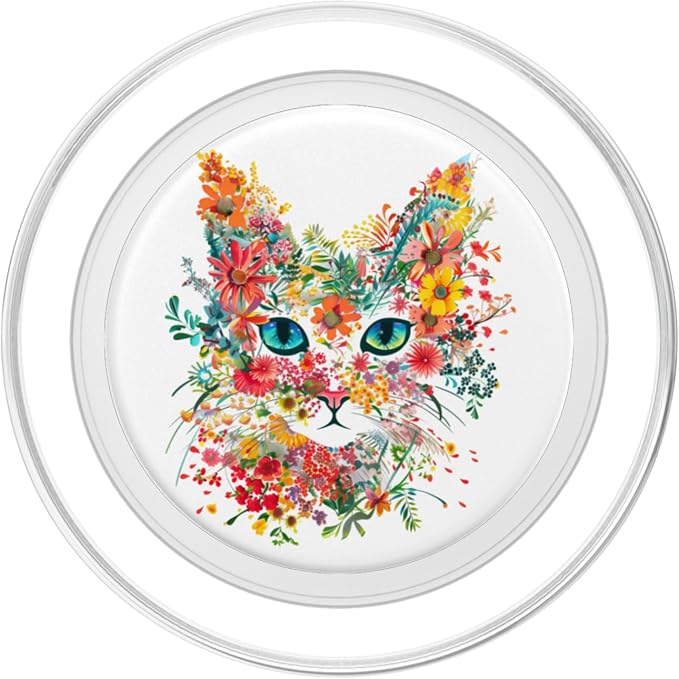 Floral Flower Cat PopSockets PopGrip for MagSafe