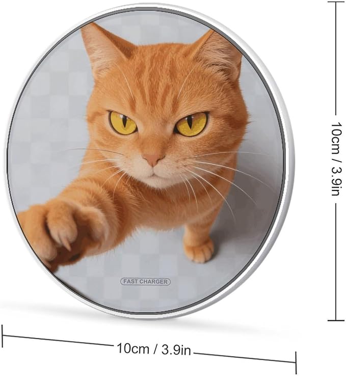 Cartoon Cat Orange Wireless Charger Portable 10W Fast Wireless Charging Pad Compatible with Phone Ultra-Thin Charging Station Lightweight Charger Mat for Travel Home Office Desk