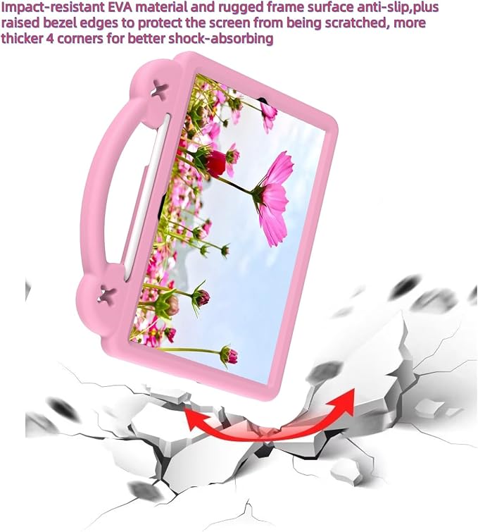 Kids Tablet Case with Built-in Kickstand and Handle Shockproof Cute Cover Lightweight Compatible with Samsung Galaxy Tab A7/S6 Lite 10.4” Pink