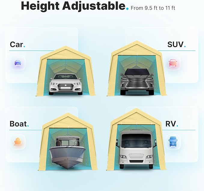 ADVANCE OUTDOOR 12x20 ft Heavy Duty Carport Garage Shelter, Adjustable Height (6.5-11ft) Waterproof Canopy with Removable Sidewalls for Cars, RV, Boat, Truck, Party - Beige