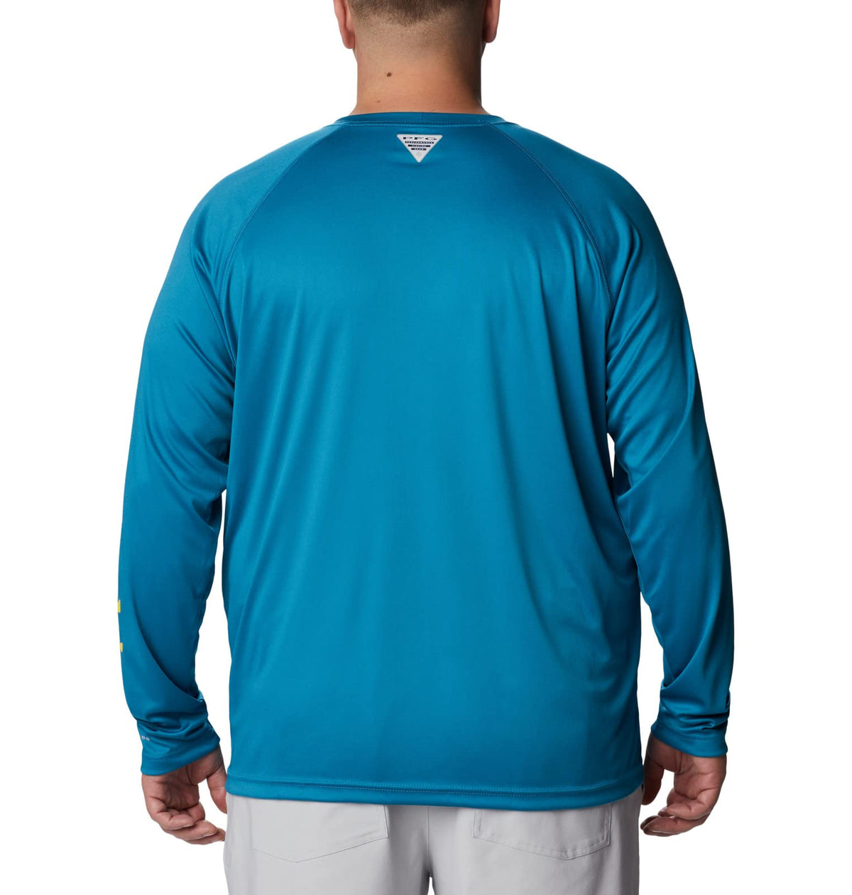 Columbia Men's Terminal Tackle Long Sleeve Shirt, Deep Marine/Laser Lemon Logo, 2X Tall