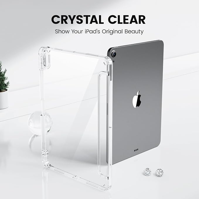 Clear Case for New iPad Pro 11 Inch Case M5/M4 2025/2024 (6th/5th Generation) Slim Shockproof TPU Cover with Pencil Holder Multi-Angle Stand &amp Auto Wake/Sleep (Black)