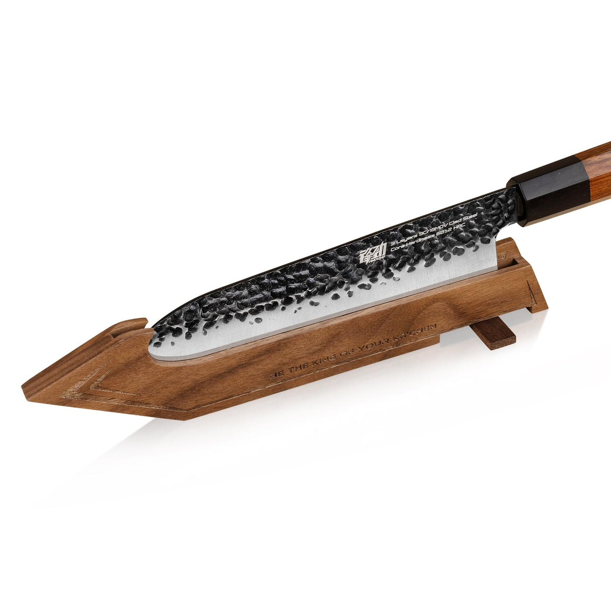 FINDKING Magnetic Edge Guard with Stand, Walnut Wood Blade Cover & Mini Knife Block for Counter Storage, Portable Protector for 5" Paring Knife