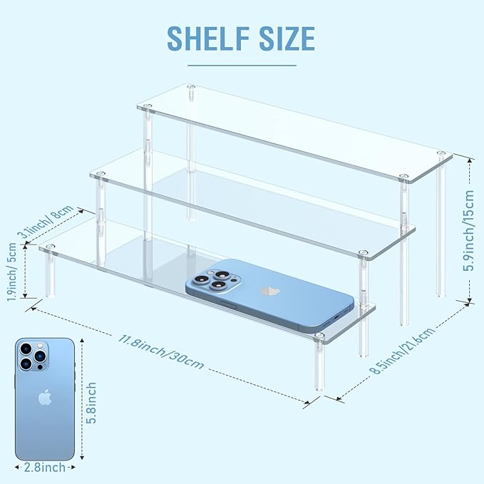Acrylic Display Risers, 3 Tier Perfume Organizer Stand, Clear Cupcake Stand Holder, Large Shelf Risers for Figures, Dessert Shelves for Party, Riser Stand for Decoration and Organizer