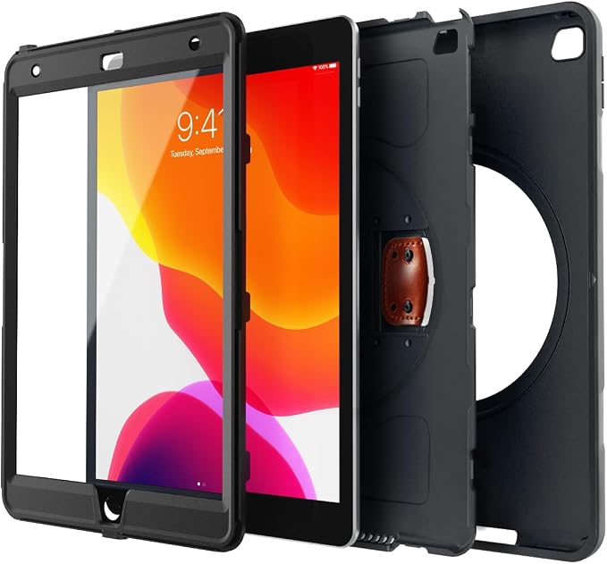 New Trent iPad 9th Generation 8th Generation 7th Generation Stronger Kickstand Full Body case with Rotational Hand Strap &amp Screen Protector 2021 2020 2019 (with Pencil Holder)