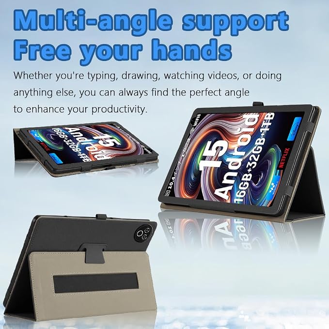 for Everyuth KB1001/KB1001L/KB1004/KB1004L Tablet CaseEveryuth Tablet 10.1 Inch Cover Protective Case with Hand Strap Multi-Angle Stand Shockproof Portable Tablet Shell Black