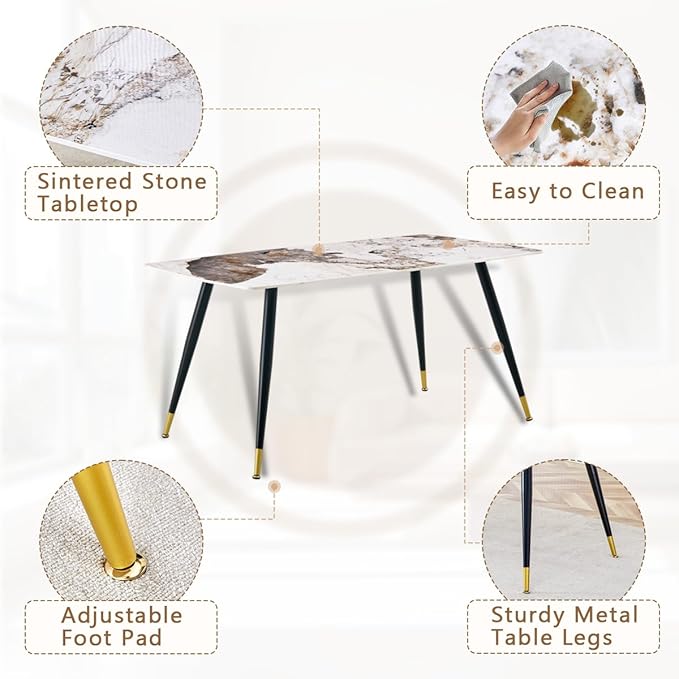 7 Piece Modern Dining Set, 62'' Sintered Stone Dinner Table for 6, 6 Chairs, Easy to Assemble