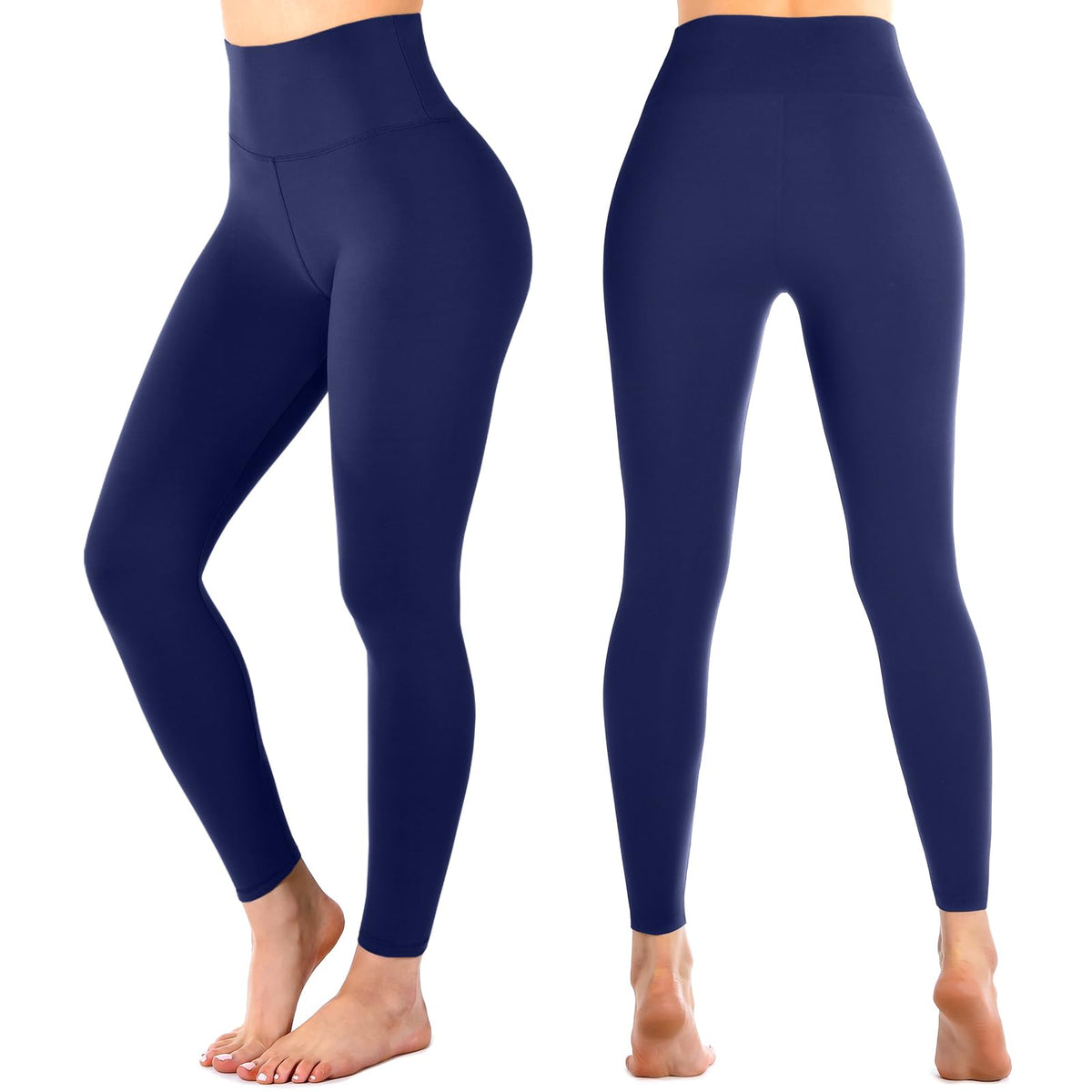 Leafigure High Waisted Leggings for Women- Soft No See-Through Yoga Pants for Gym Workout Running Navy L-XL