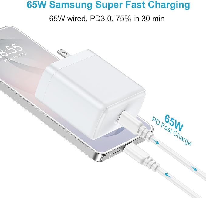 Charger for Samsung Galaxy S26 Plus Ultra FE S26+ S25 S25+ 65W Super Fast | Charging Phone Charger Wall Adapter Charging Plug Block with 6FT USB C Cable for A37 A57 S24 S24+ S23 S23+ S22 S21 Note 20