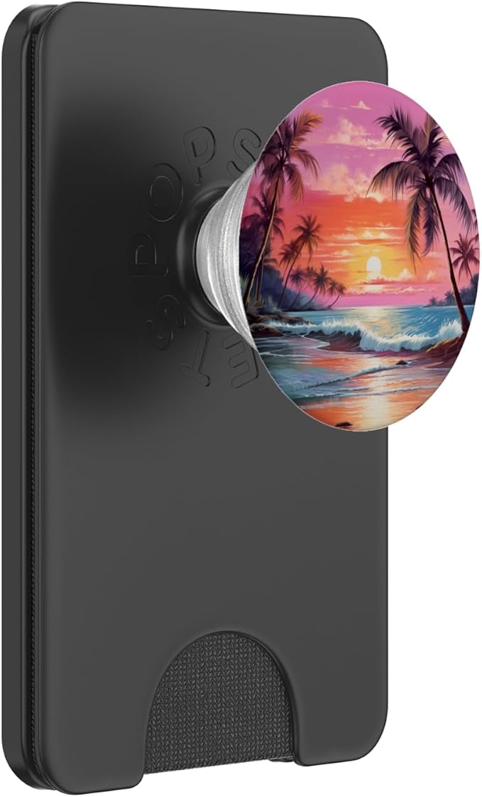 Palm Tree Sunset Tropical Island Night Scene Beach Theme PopSockets Adhesive PopGrip