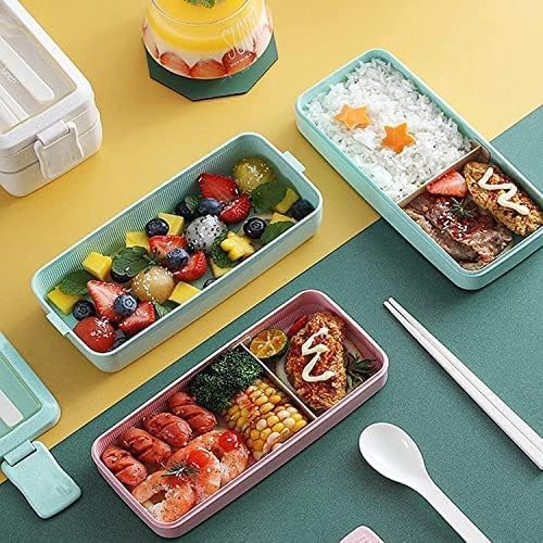 Rarapop Beige Stackable Bento Lunch Box Kit, 3-In-1 Compartment Wheat Straw Lunch Containers with Tableware, Reusable On-the-Go Meal and Snack Containers