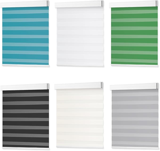 DENFOON Motorized Zebra Blinds, Solar Powered Dual Layer Automatic Shades with Remote Control, Rechargeable Smart Blinds Horizontal Wireless Electric Shades for Windows, Custom Size