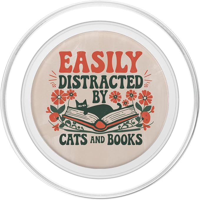 Groovy Cat &amp Book Lover Funny Retro Design PopSockets Adhesive PopGrip