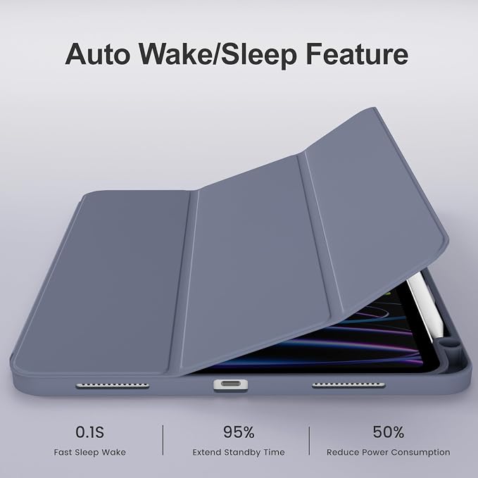 Case for iPad Pro 11 Inch 4th/3rd/2nd Generation 2022/2021/2020 | Slim Soft TPU Back Cover with Pencil Holder Three-Stage Folding Support Pencil Charging Auto Sleep/Wake Black