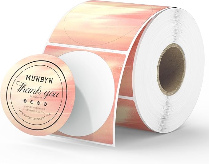 MUNBYN 2 Inch Round Orange Thermal Labels, Self-Adhesive Stickers for Baking, Candle, and Food, Compatible with Thermal Printers, 500 Labels/1 Roll