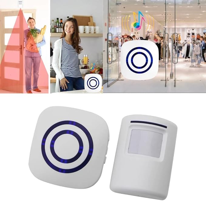 Motion Sensor Door Chime for Business, Outdoor Doorbell Kit Wireless Driveway Alert: Infrared Motion Sensor Chime with 1 Plug-in Receiver and 1 PIR Motion Sensor Detector Alert - LED Indicators