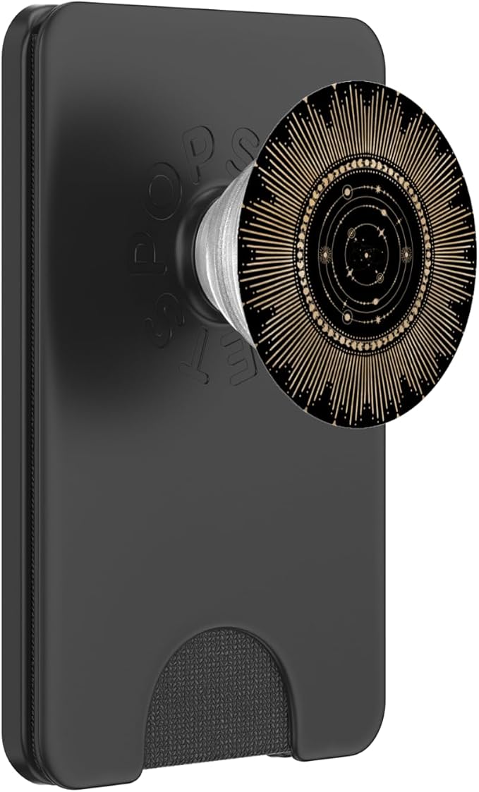 Celestial Moon Phases Planet Black and Gold PopSockets Adhesive PopGrip