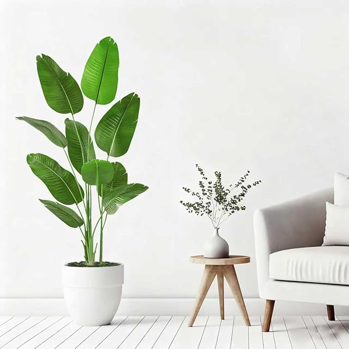 Birds of Paradise Plant Artificial, 6FT Fake Plants Faux Banana Leaf Tree with 10 Banana Leaves, Lifelike Tall Fake Tropical Palm Indoor Silk Floor Plant in Black Pot for House,Office,Room,Home Decor