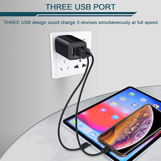 Wall Charger AILKIN 3.1A MultiPort Fast Charger Plug Travel Home Power Adapter Quick Charging Block Base Boxed for iPhone 15 14 13 12 11 10 8 7 Pro Max Mini Samsung Galaxy Pixel Kindle USB Brick