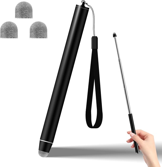 Universal Telescopic Stylus Pen for Touch Screens Retractable Pointer Stick Stylus with Special Flocking Tip Pointers for Classroom Pointer Finger Stick Anti Slip Pen Clip Black