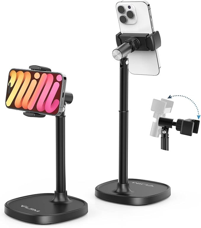 ULANZI Cell Phone Stand Mount for Desk Vijim HP004 Adjustable Height &amp Angle Phone Holder 360 Degree Rotating Desktop Phone Stand Compatible with iPhone Samsung and All Phones