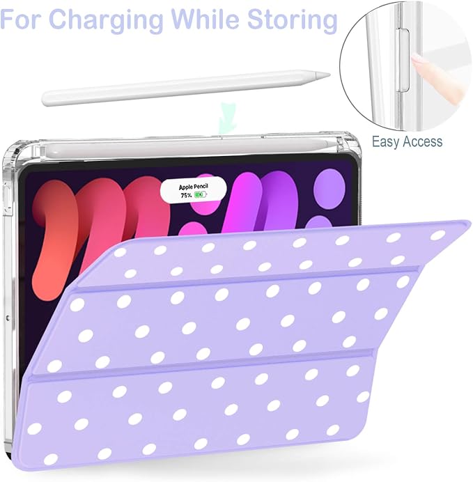 Feams Case for iPad mini 7 A17 Pro 2024/iPad Mini 6 2021 Slim Lightweight Trifold iPad mini 7 A17 Pro Case 8.3 Inch 2024 Clear Back Cover with Pencil Holder &amp Auto Sleep Blue Bow