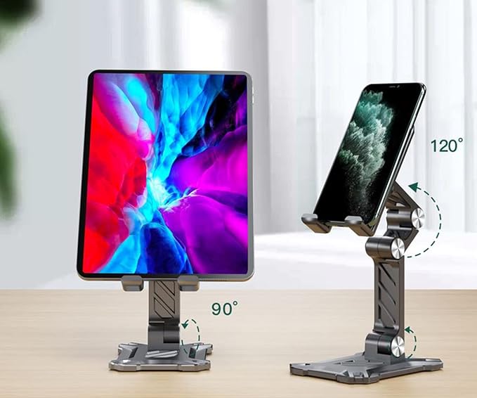 Phone Stand for Desk. Foldable Desktop Mobile Phone Stand with Angle Height Adjustable Portable Office Cell Phone Holder Cradle Dock. Fits All 4.7-13in iPhone/Smartphone/iPad/Tablet.