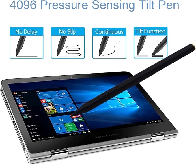 C581S Rechargeable MPP 2.0 Tilt Pen for HP Rechargeable MPP 2.0 Tilt Pen Compatible with HP Envy/Pavilion/Specter X360 with 4096 Pressure Sensitivity(Black)