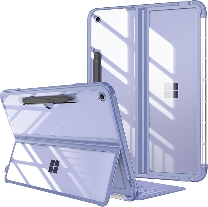 Fintie Rugged Case for Surface Pro 12 Inch 1st Edition 2025 Clear | Multi-Angle Stand Type Cover Compatible HD Clear Shockproof TPU Bumper Hard Shell