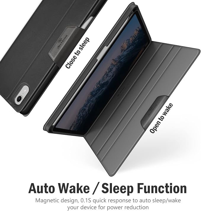 Antbox Case for iPad mini 7 A17 Pro for iPad mini 7th/6th Generation | Built-in Pencil Holder Vegan Leather Smart Cover with Auto Sleep/Wake Stand Function