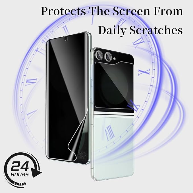 [6 Pack] for Samsung Galaxy Z Flip 6 Privacy Screen Protector 2 Pack Internal Anti-Spy Film + 2 Pack Outer Privacy Glass Screen Protector + 2 PCS Metal Camera Lens Protector Anti-Spy Case Friendly