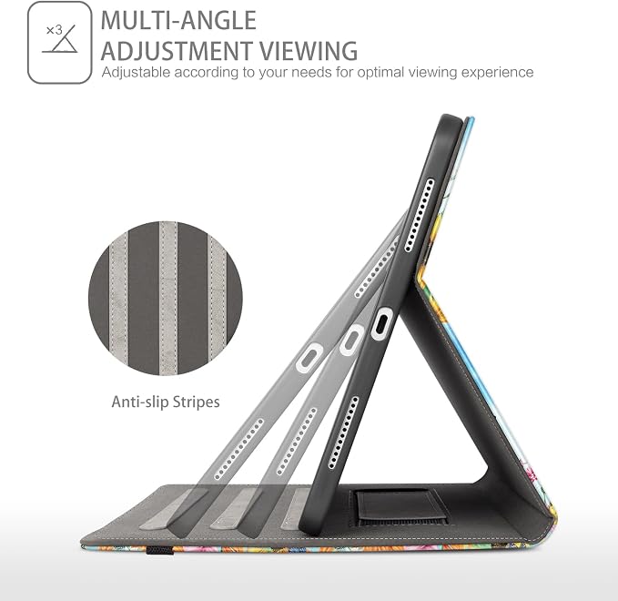 Case for iPad Air 13-inch M4/M3/M2 iPad Pro 12.9 6th/5th/4th/3rd Generation Case with Pencil Holder Multi-Angle Adjustable Stand Shockproof Pocket/Hand Strap/Auto Wake Sleep Sunflowers Butterfly