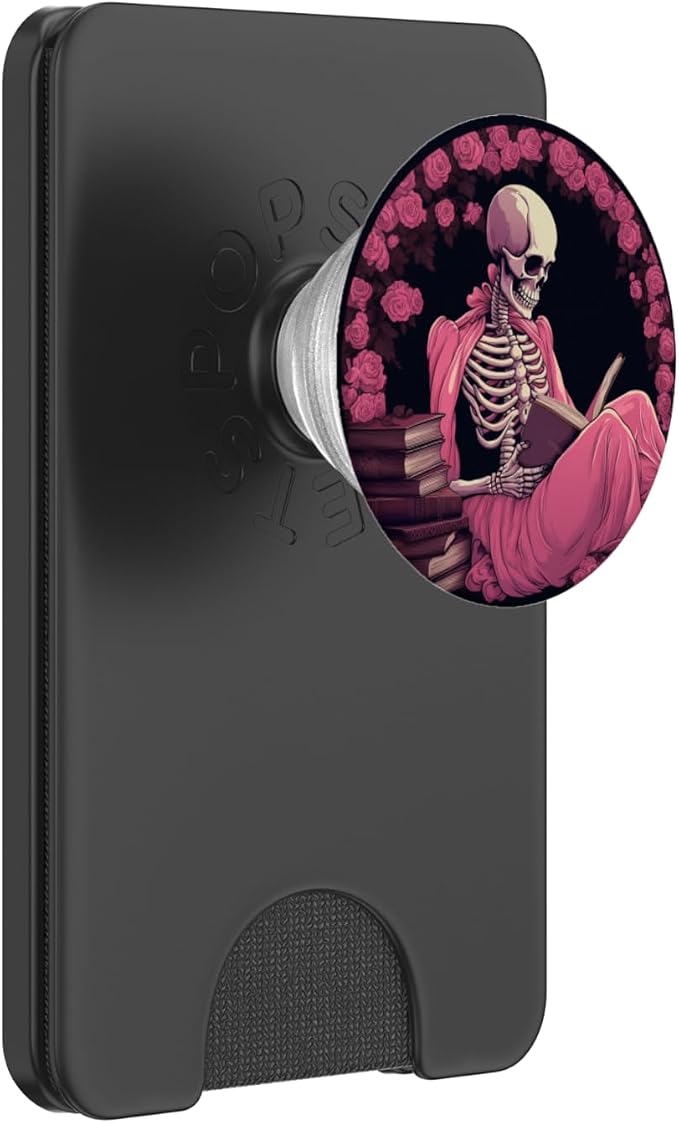 Book Lover Gothic Bookworm Reading Skull Bones Librarian PopSockets Adhesive PopGrip